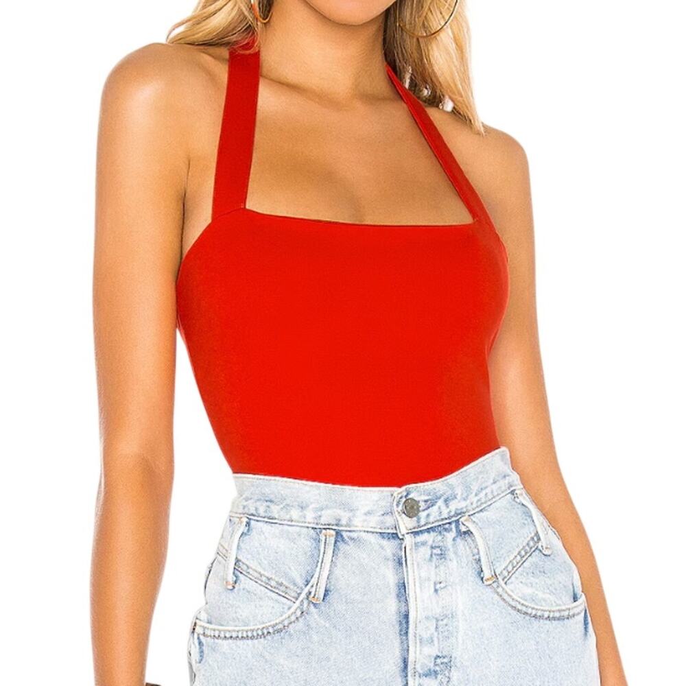 Superdown Reece Halter Bodysuit in Red, Size S
